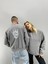 Unisex Gri Oueen Baskılı Bisiklet Yaka Sevgili Çift Kombini 2'li Set 3