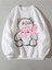 Unisex Beyaz Love Bisiklet Yaka Baskılı Oversize Sweatshirt 1