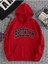 Kırmızı Brooklyn Oval Yazı Baskılı Oversize Kapüşonlu Erkek Sweatshirt 1