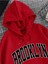 Kırmızı Brooklyn Oval Yazı Baskılı Oversize Kapüşonlu Erkek Sweatshirt 3