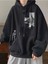 Siyah Özgürlük Heykeli Baskılı Oversize Kapuşonlu Erkek Sweatshirt 1