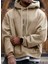 Bej Dikey Baskılı Oversize Kapüşonlu Erkek Sweatshirt 1