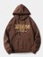 Kahverengi Dünya World Wide Baskılı Oversize Kapüşonlu Erkek Sweatshirt 2