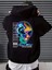 Siyah Reverie Uzaylı Baskılı Oversize Kapüşonlu Erkek Sweatshirt 1