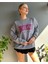 Gri Brooklynn Baskılı Oversize Bisiklet Yaka Kadın Sweatshirt 1