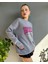 Gri Brooklynn Baskılı Oversize Bisiklet Yaka Kadın Sweatshirt 4