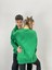 Unisex Yeşil Çiçek Saçlı Baskılı Bisiklet Yaka Sevgili Kombini 2'li Set 3