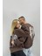 Unisex Kahverengi Melek Kanadı Baskılı Bisiklet Yaka Sevgili Çift Kombini 2'li Set 1