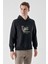 Slim Fit Kapşonlu Önü Baskılı 2 İplik Erkek Sweatshirt 3