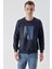 Slim Fit Bisiklet Yaka Önü Baskılı 2 İplik Erkek Sweatshirt 1