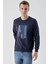 Slim Fit Bisiklet Yaka Önü Baskılı 2 İplik Erkek Sweatshirt 2