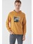 Slim Fit Kapşonlu Önü Baskılı 2 İplik Erkek Sweatshirt 4