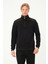 Fermuarlı Regular Fit Deri Detaylı Uzun Kollu Erkek Selanik Siyah Sweatshirt 1