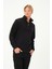 Fermuarlı Regular Fit Deri Detaylı Uzun Kollu Erkek Selanik Siyah Sweatshirt 3