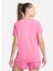 Bisiklet Yaka Düz Kırmızı - Pembe Kadın T-Shirt DD5927-684 W Nk Df Race Top Ss 4