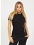 Bisiklet Yaka Baskılı Siyah Kadın T-Shirt 6RYT05 2