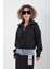 Siyah Yarım Fermuar Patlı Crop Sweat 3