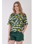 Pamuklu Kadın Düşük Omuzlu Kısa Kol Büzgülü Şortlu Pijama Takım 2