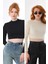 Siyah-Ekru 2'li Paket Dik Yaka Fitted/vücuda Oturan Crop Fitilli Esnek Örme Bluz 1