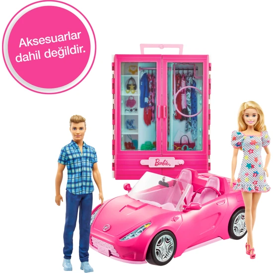 Barbie® ve Ken® Bebekler, Araç ve Barbie Kıyafet Dolabı Oyun Seti GVK05