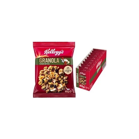 Kellogg's Granola Karışık Meyveli 60 Gr x 10 Adet, %42 Yulaf içerir, %20 Meyve içerir