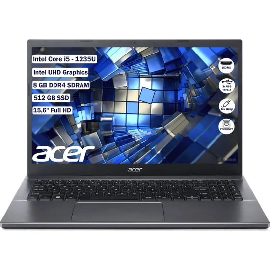 Acer Extensa 15 Intel Core I5 1235U 8 GB 512 GB SSD Freedos 15.6 Fhd Taşınabilir Bilgisayar NX.EGYEY.005