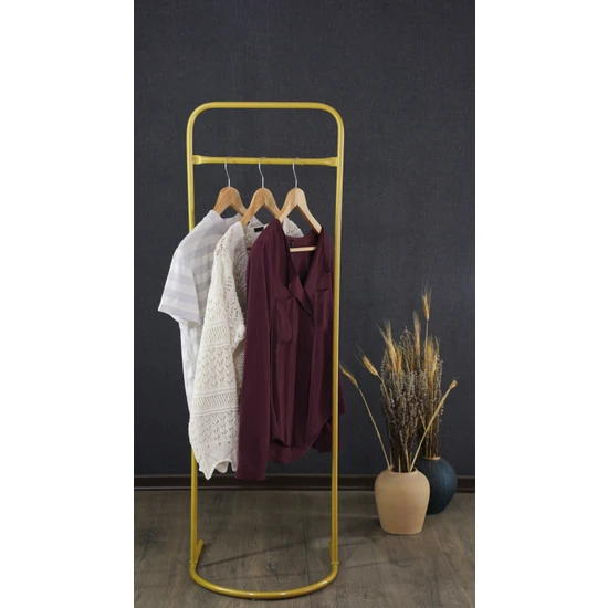 Lesay Home Metal Tasarım Parlak Gold Askılık Konfeksiyon Askısı Ayaklı Elbise Askılık