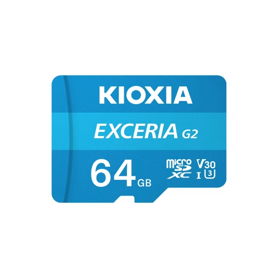 Kioxia 64GB Exceria G2 Micro SDXC A1 UHS1 V30 U3 4K Kayıt Hafıza Kartı (LMEX2L064GG2)-SD Adaptörlü