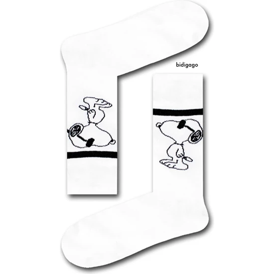 Bidigago Snoopy Desenli Beyaz Kolej Çorap