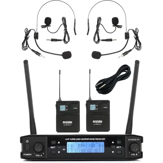 Lastvoice Lv-992YY UHF 2x100 Kanal Dijital Çiftli Yaka ve Headset Tipi Telsiz Kablosuz Mikrofon