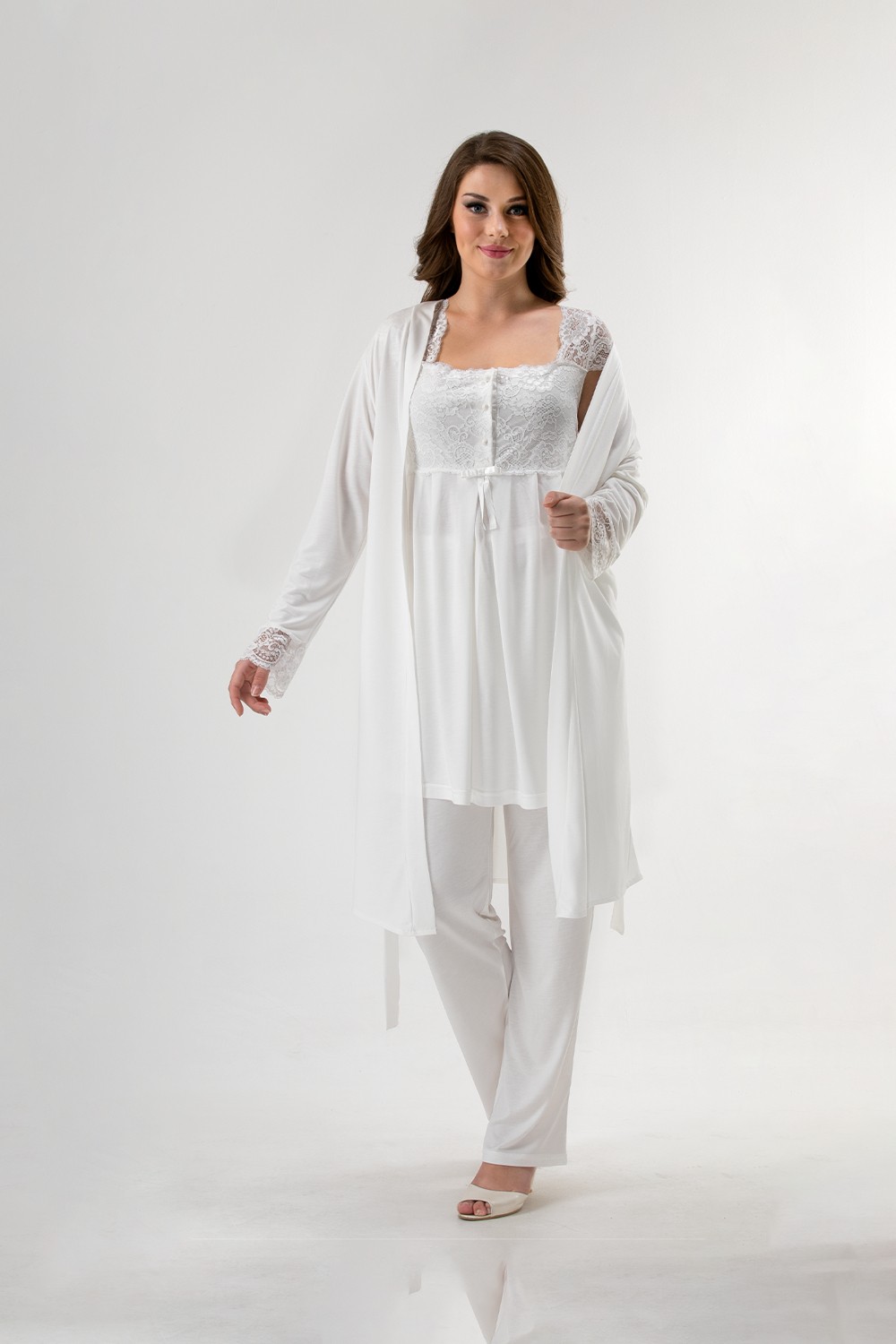Kemtex Ekru Askılı Kısa Kollu Hamile Lohusa Pijama Takımı 3'lü Set