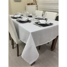 Zeren Home Polyester Keten Dertsiz Masa Örtüsü Beyaz + 6 Peçete