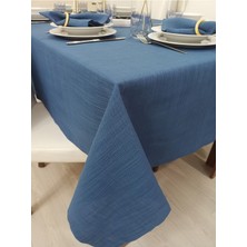 Zeren Home Polyester Keten Dertsiz Masa Örtüsü Indigo Mavi + 6 Peçete