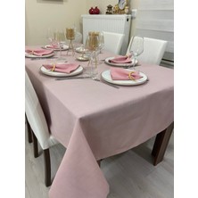 Zeren Home Polyester Keten Dertsiz Masa Örtüsü Pudra Pembe + 12 Peçete