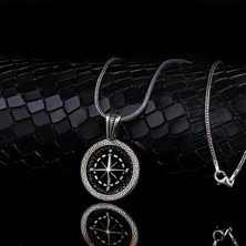 Tesbih Sepetim 925 Ayar Gümüş Mikro Taşlı Pusula Model Kolye