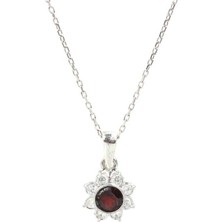 925 Ayar Gümüş Minik Çiçek Tasarım Garnet Taşlı Kolye
