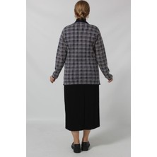 Moda Berray Y0665 Kadın Siyah-Krem Kareli Desenli Düğmeli Cepli Mevsimlik Anne Hırkası