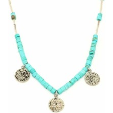 925 Ayar Gümüş Turkuaz Taşlı Para Kolye