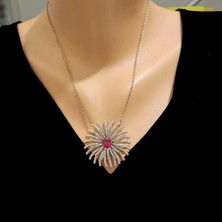 925 Ayar Rose Gümüş Yakut Taşlı Tılsım Kolye