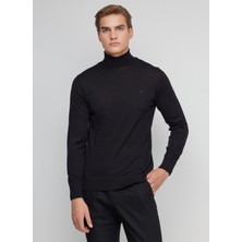 Brooks Brothers Balıkçı Yaka Standart Siyah Erkek Kazak BBFW23MKL011