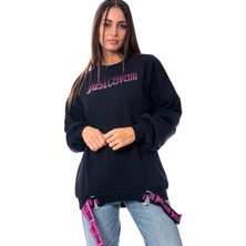 Just Cavalli Bisiklet Yaka Baskılı Siyah Kadın Sweatshırt 75PAIE00