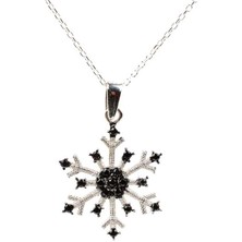 925 Ayar Gümüş Siyah Taşlı Tasarım Kar Tanesi Kolye