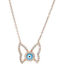 925 Ayar Gümüş Nazar Boncuklu Kelebek Kolye