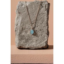 Takı Depo Akuamarin Taşlı Minimal Gümüş Kadın Kolye Rose Rengi