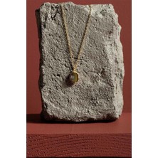 Takı Depo Kaplangözü Taşlı Minimal Gümüş Kadın Kolye Altın Rengi