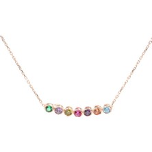 925 Ayar Gümüş Renkli Taşlı 7 Sıra Suyolu Kolye