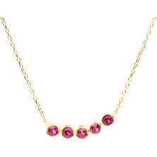 925 Ayar Gümüş 5 Sıra Suyolu Kolye, Garnet Taşlı