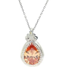 925 Ayar Gümüş Sitrin Damla Taşlı Kolye