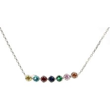 925 Ayar Gümüş Renkli Taşlı 7 Sıra Suyolu Kolye