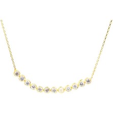 925 Ayar Gümüş 12 Sıra Suyolu Kolye, Beyaz Taşlı